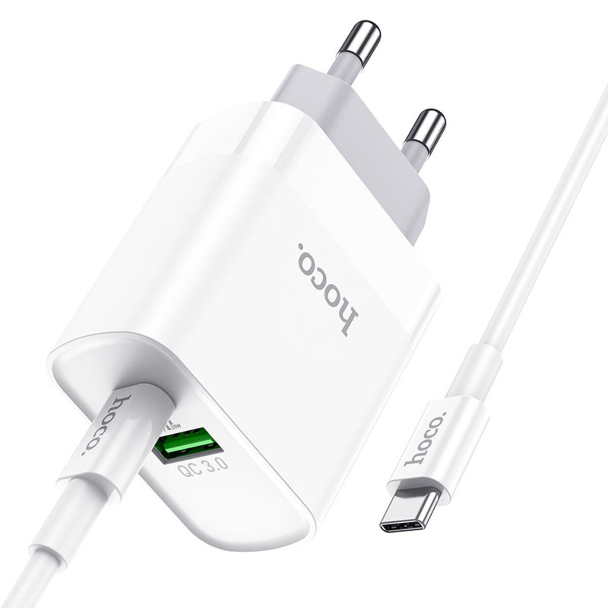 Мережевий зарядний пристрій HOCO C80A Rapido PD20W+QC3.0 charger set (Type-C TO Type-C)(EU) White