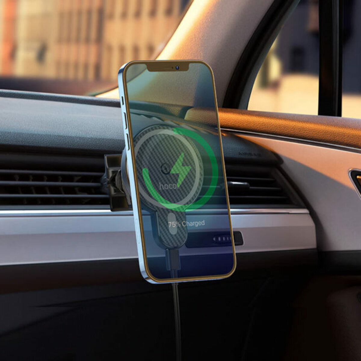Автотримач для телефона з БЗП HOCO CA85 Ultra-fast magnetic wireless charging car holder Black