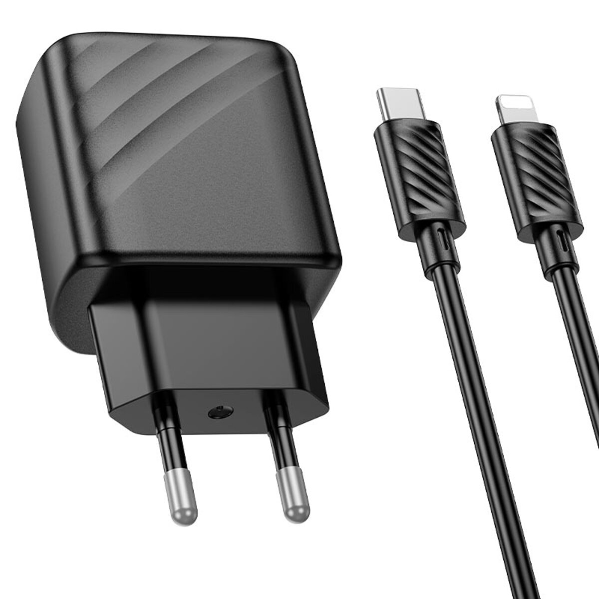 Мережевий зарядний пристрій HOCO CS23A Sunlight dual-port PD30W+QC3.0 charger set (C to iP)(EU) Black