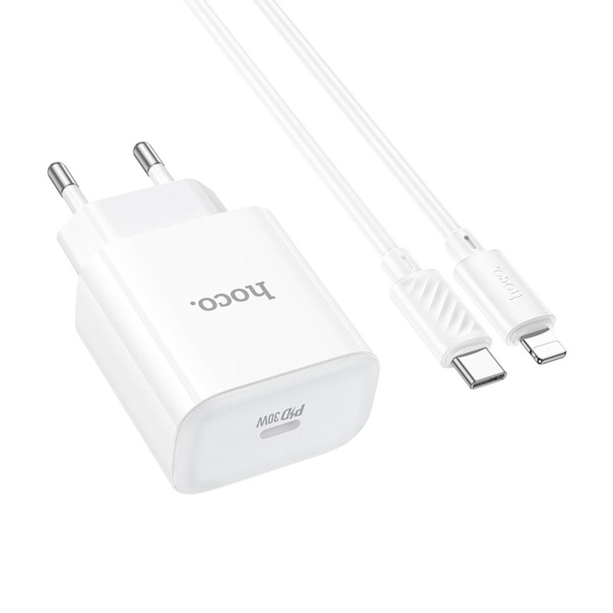 Мережевий зарядний пристрій HOCO C76A Pro Majestic single port PD30W charger set (C to iP)(EU) White