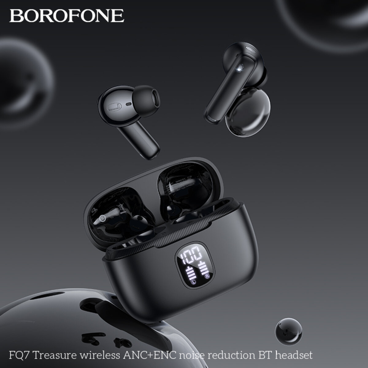 Бездротові навушники BOROFONE FQ7 Treasure wireless ANC+ENC noise reduction BT headset Black