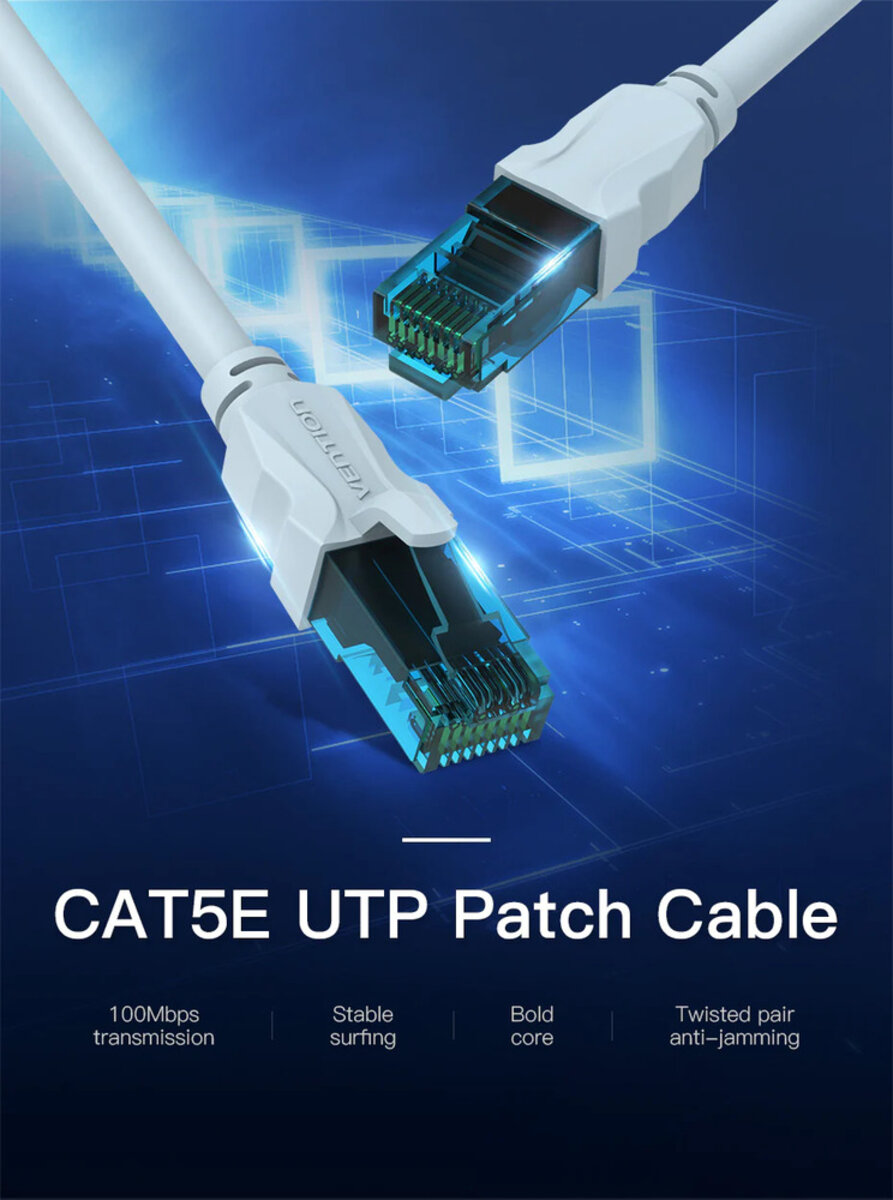 Мережевий кабель Vention Cat.5E UTP Patch Cable 10M Blue (VAP-A10-S1000)