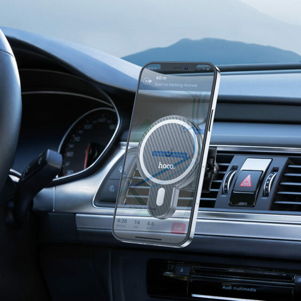 Автотримач для телефона з БЗП HOCO CA85 Ultra-fast magnetic wireless charging car holder Black