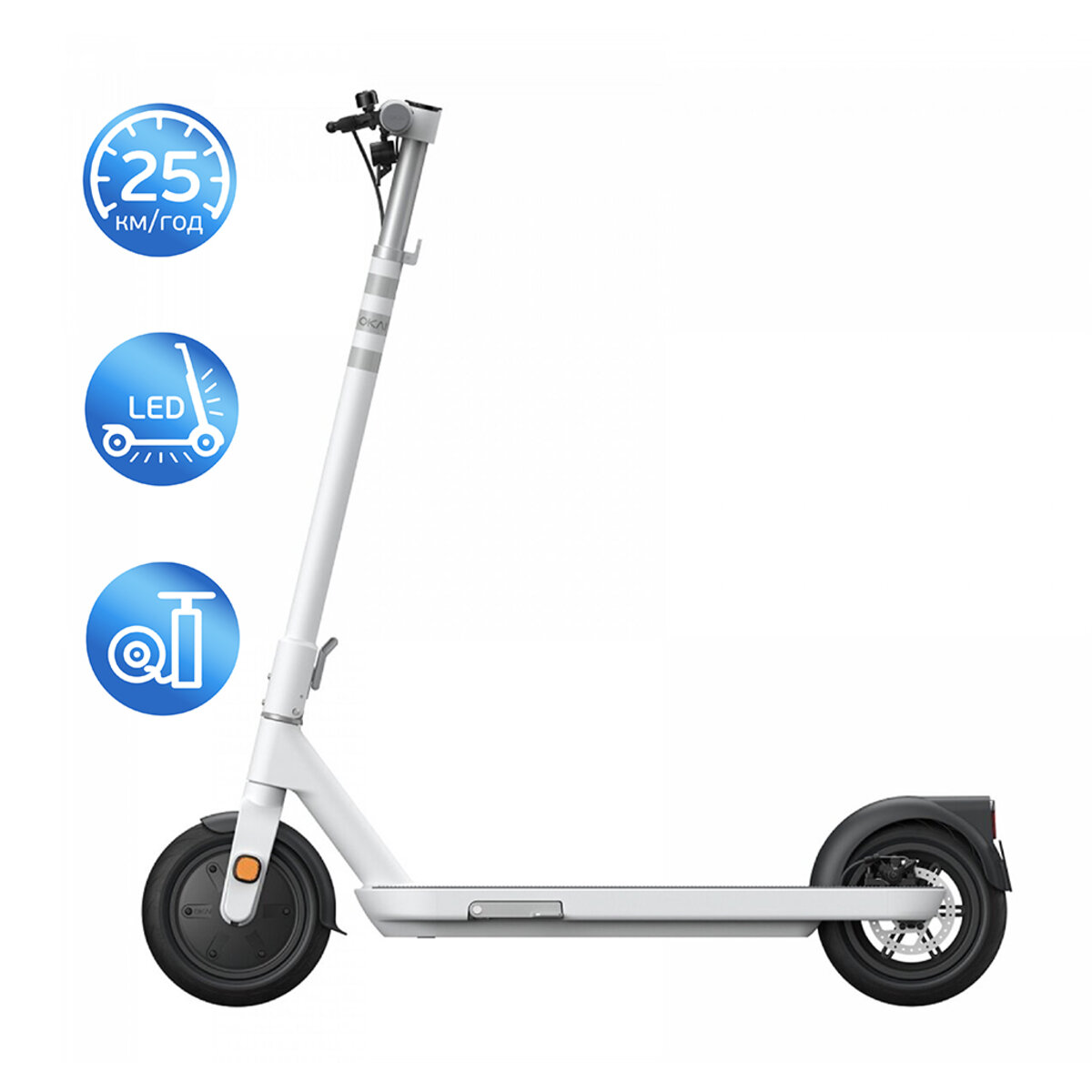 Електросамокат OKAI ES10-NEON Lite White 9", 300(600)W, 7.8Ah, 30km, 25kmh, 20%, NFC, App, 15kg