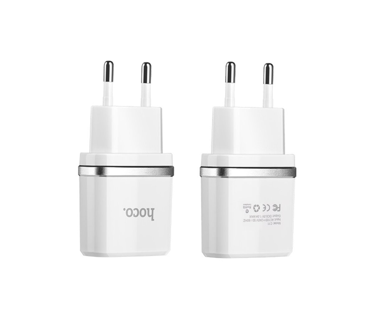 Мережевий зарядний пристрій HOCO C11 Smart single USB (iP cable) charger set White