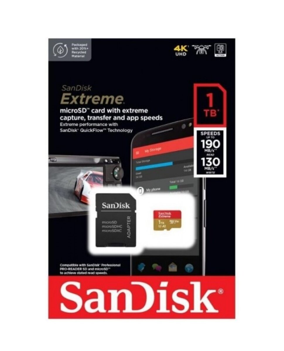 microSDXC (UHS-1 U3) SanDisk Extreme A2 1TB class 10 V30 (R190MB/s,W130MB/s) (adapter SD)