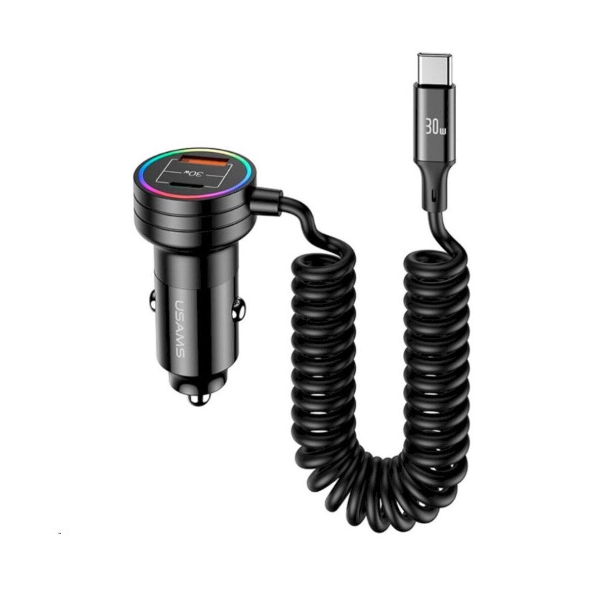 АЗП Usams US-CC167 C33 60W Car Charger With Spring Cable Black