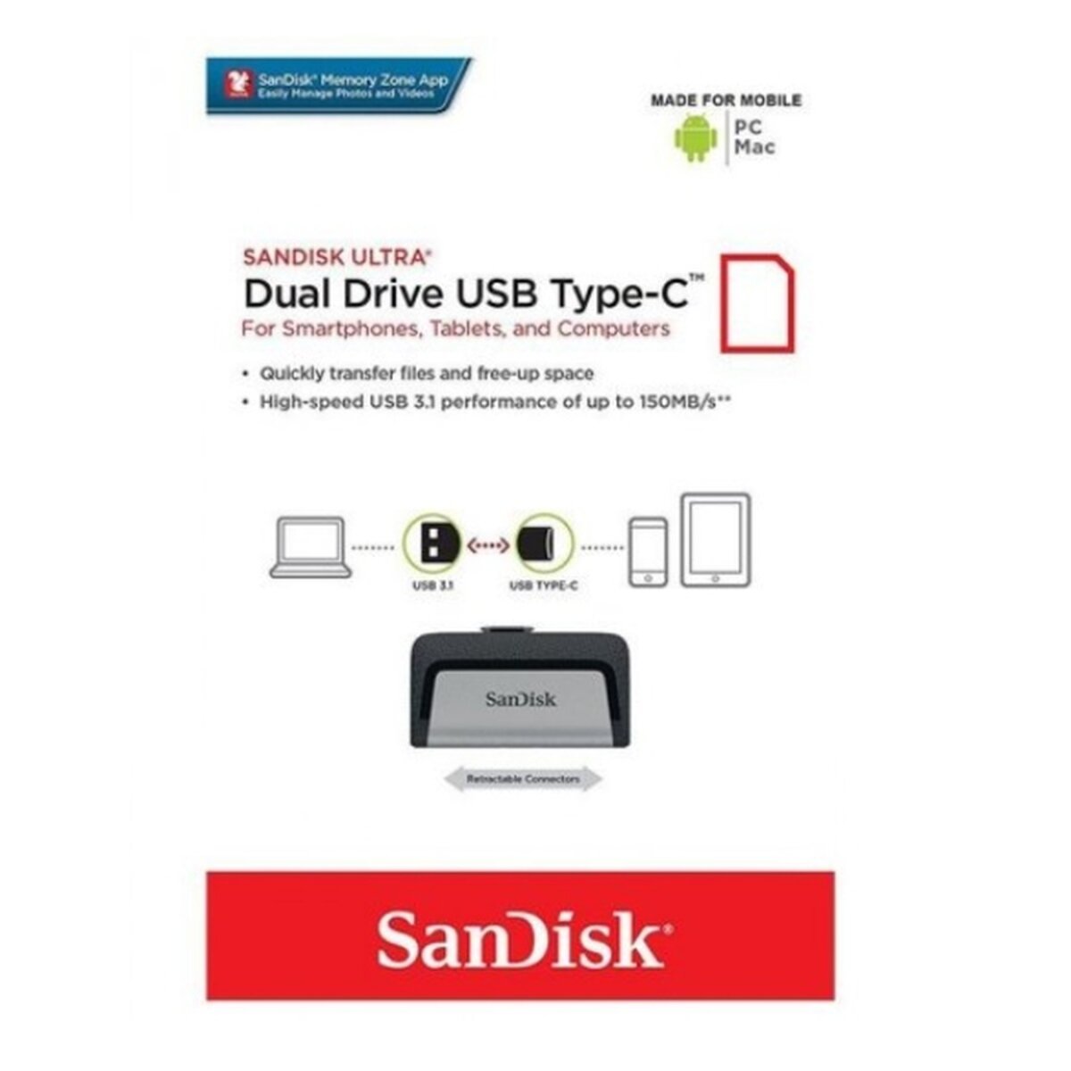 Флеш-накопичувач SanDisk USB 3.1 Ultra Dual Type-C 128Gb (150 Mb/s)