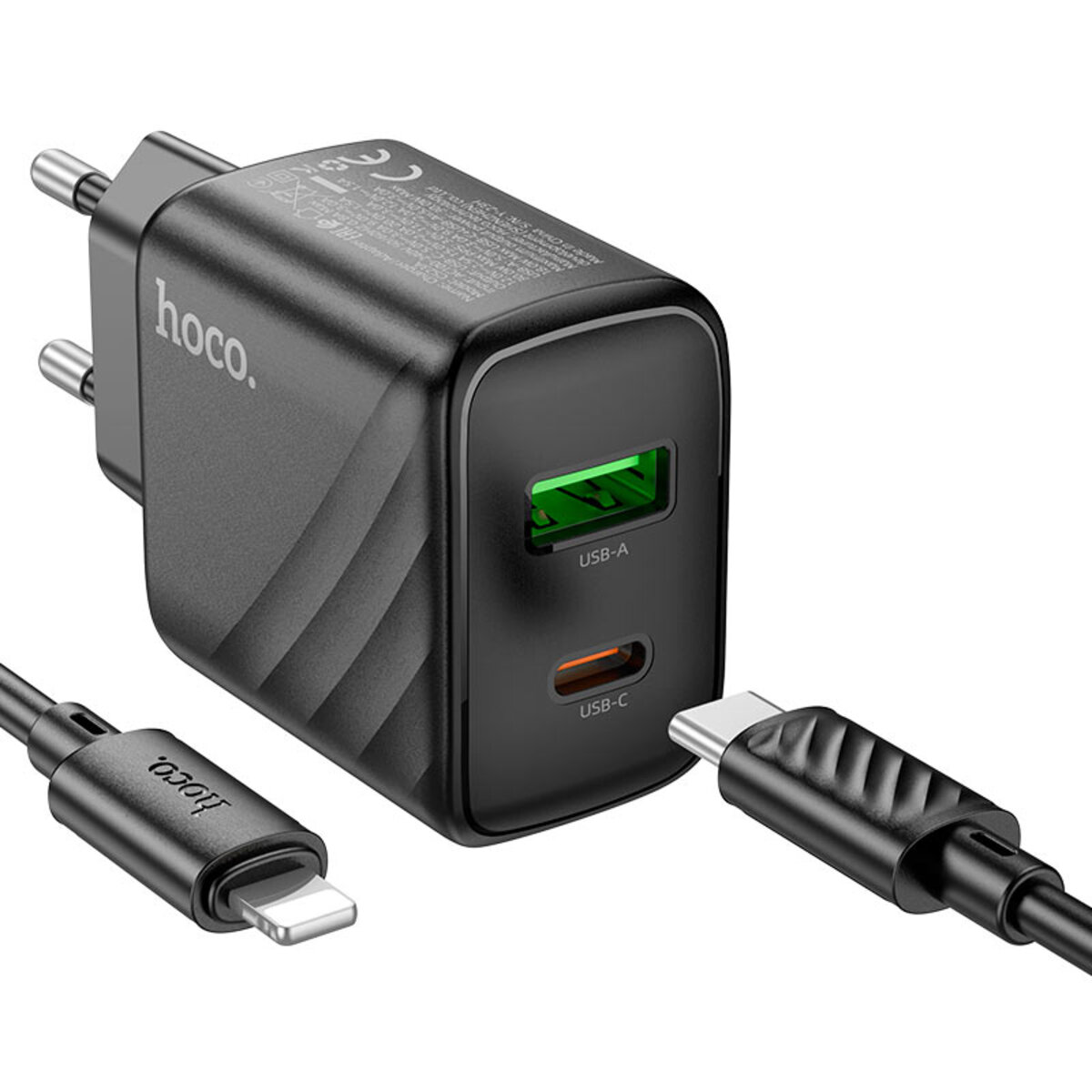 Мережевий зарядний пристрій HOCO CS23A Sunlight dual-port PD30W+QC3.0 charger set (C to iP)(EU) Black