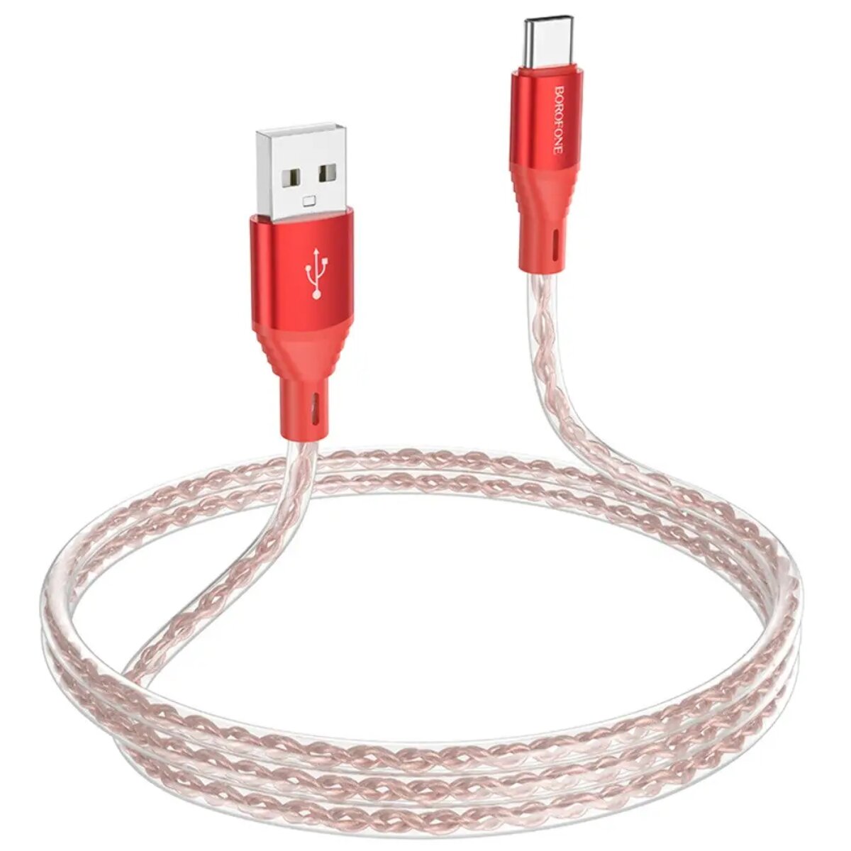 Кабель BOROFONE BX96 Ice crystal silicone charging data cable Type-C Red