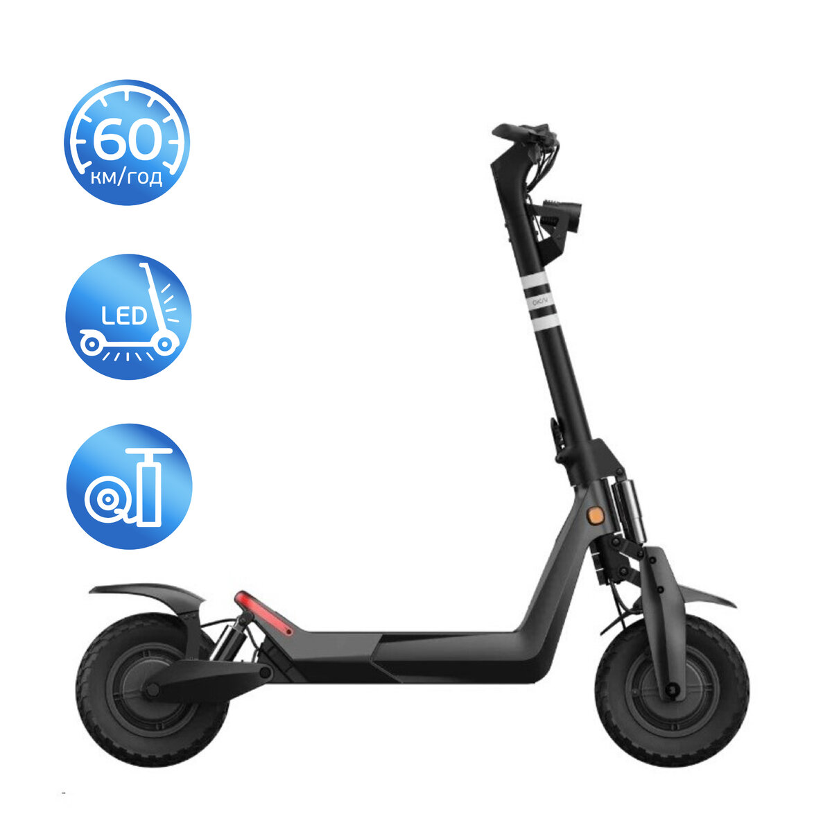 Електросамокат OKAI ES800 Panther Off-Road Black 12", 1500(3000)W, Dual Motor, 19.2Ah, 50km, 60kmh, 35%, NFC, App, 43kg