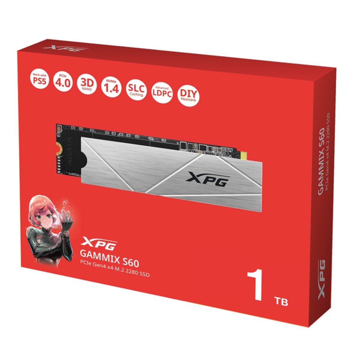 SSD M.2 ADATA GAMMIX S60 1TB 2280 PCIe 4x4 NVMe 3D NAND Read/Write:5000/3200 MB/sec