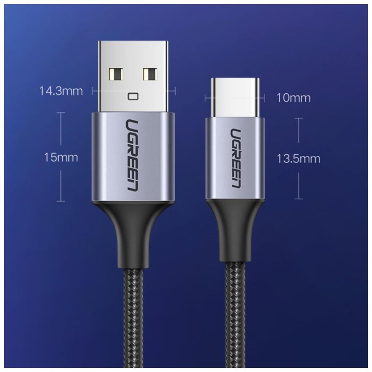 Кабель UGREEN US288 USB-A 2.0 to USB-C Cable Nickel Plating Aluminum Braid 2m (Black) (UGR-60128)