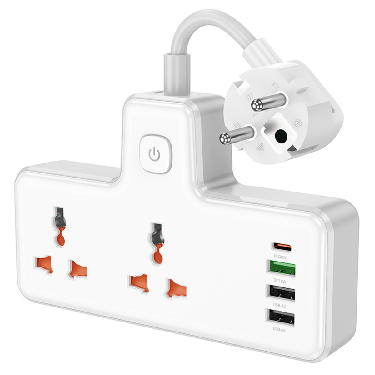 Мережевий подовжувач HOCO  AC12A Reise 2-position expansion socket(PD30W/1C3A) White