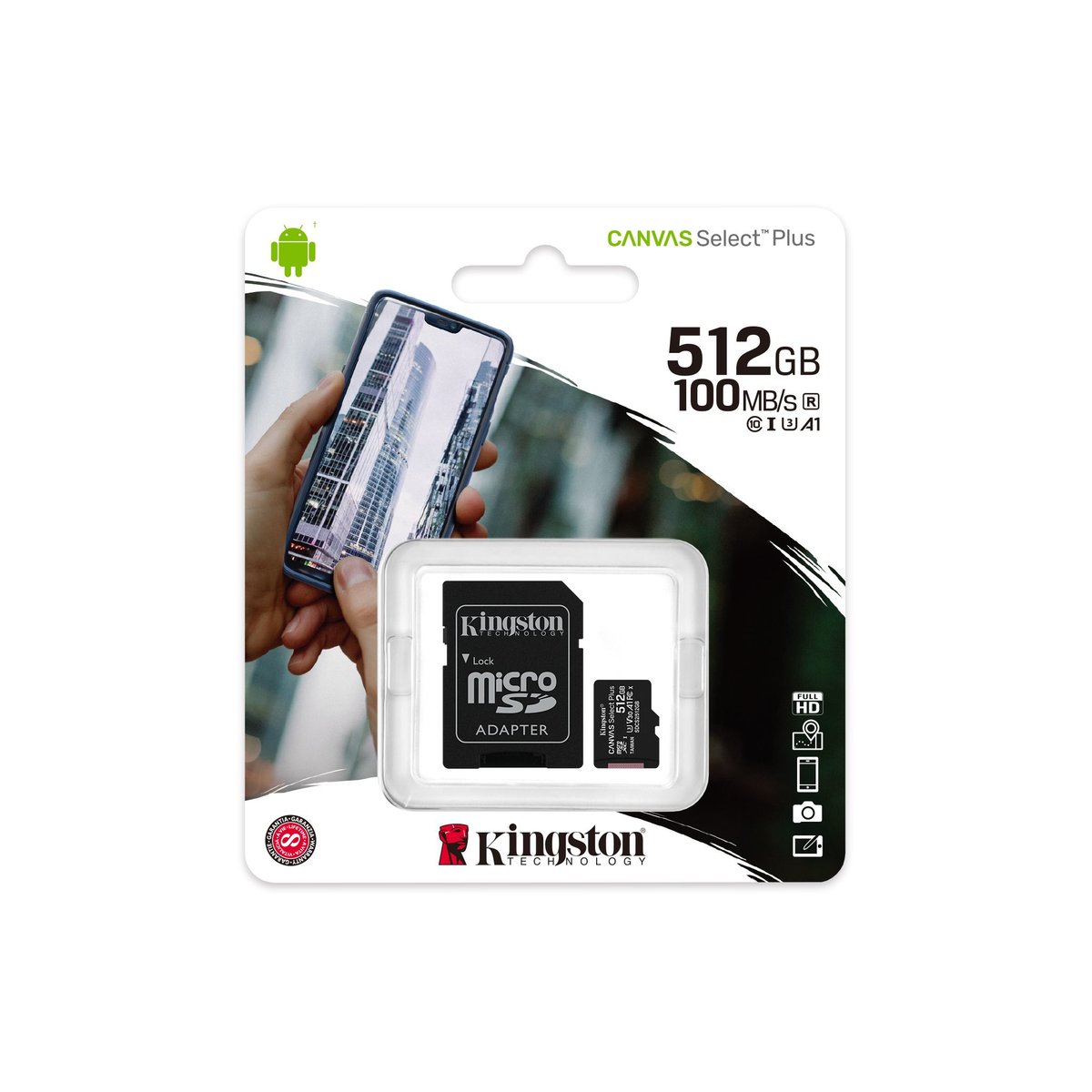 Карта пам'яті microSDXC (UHS-1) Kingston Canvas Select Plus 512Gb class 10 А1 (R-100MB/s) (adapter SD)