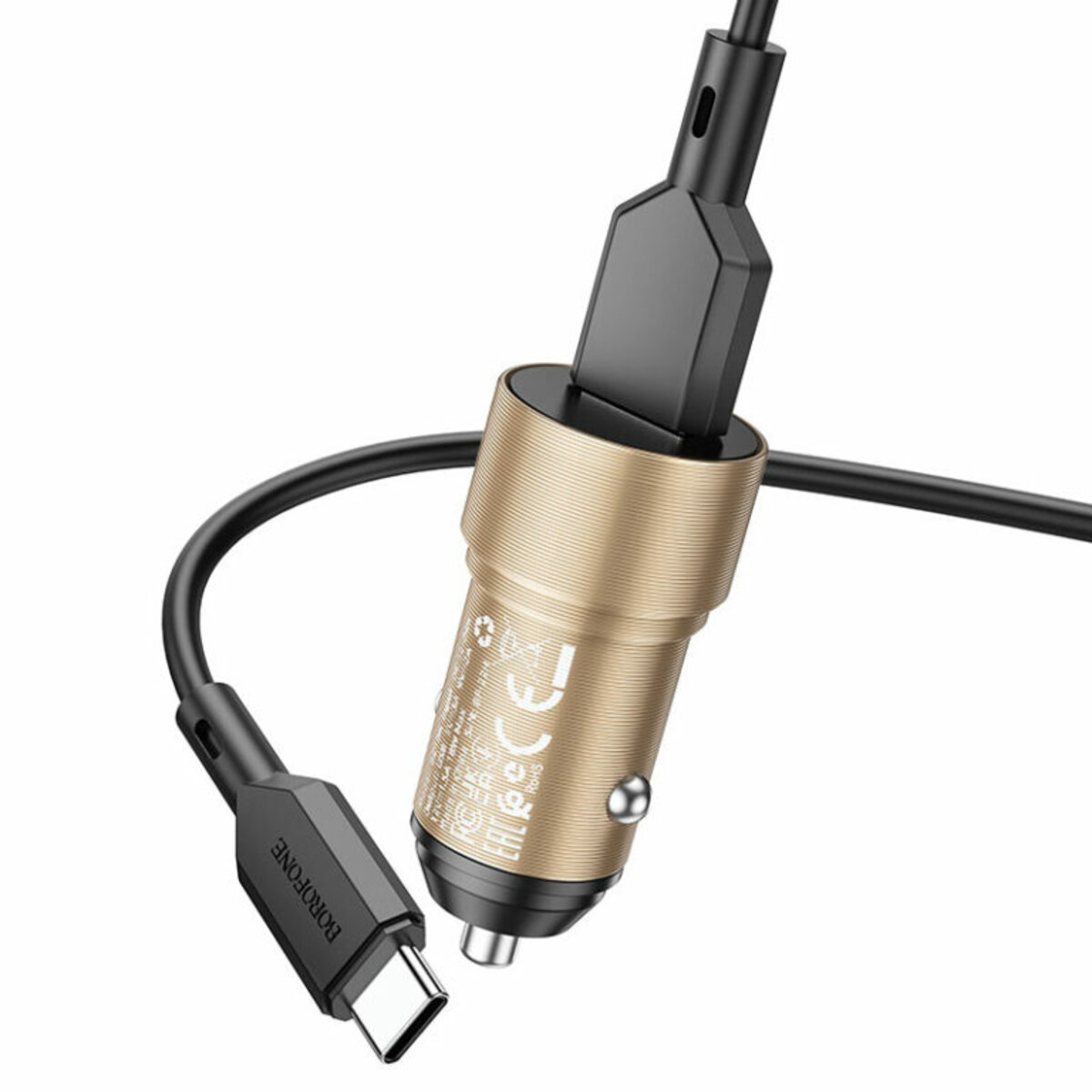 Автомобільний зарядний пристрій BOROFONE BZ19A Wisdom single port QC3.0 car charger set(Type-C) 18W Gold