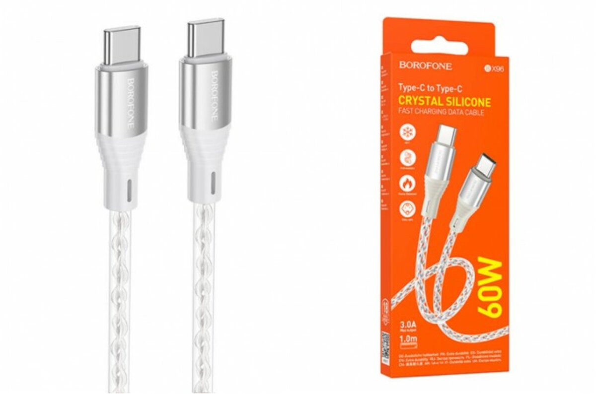 Кабель BOROFONE BX96 Ice crystal 60W silicone charging data cable Type-C to Type-C Gray