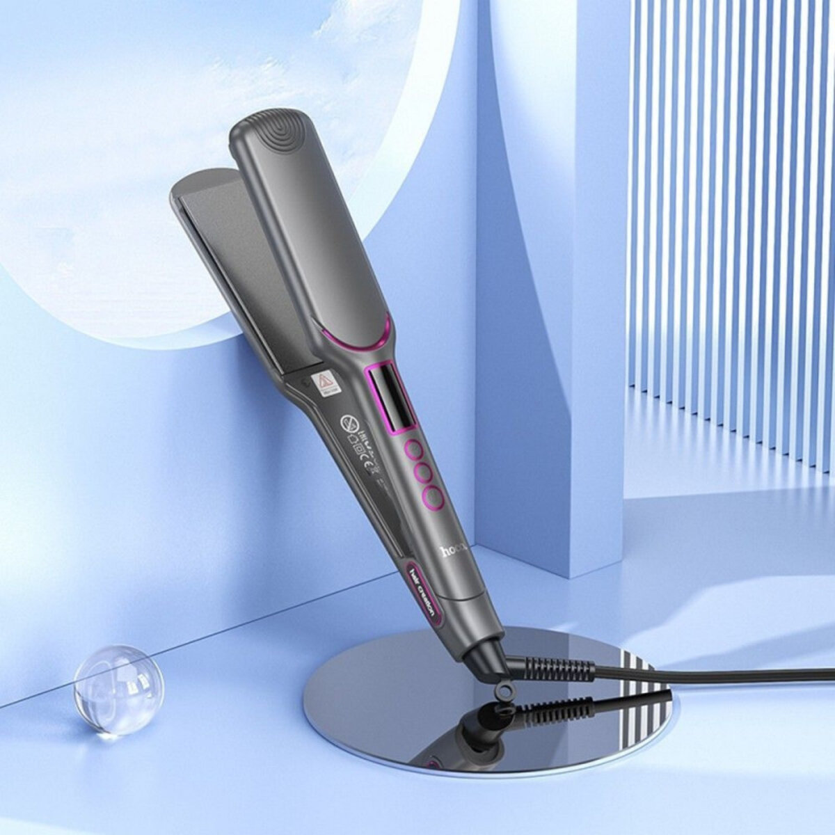 Гребінець для випрямлення волосся з цифровим дисплеєм HOCO HP42 Wide board hair straightener with digital display(EU) Gray