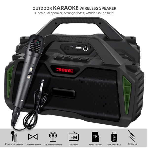 Портативная Bluetooth колонка New Rixing NR6011M + микрофон Black/Green