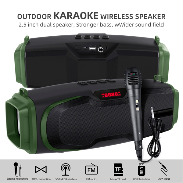 Портативна Bluetooth колонка New Rixing NR6012M + мікрофон Black/Green
