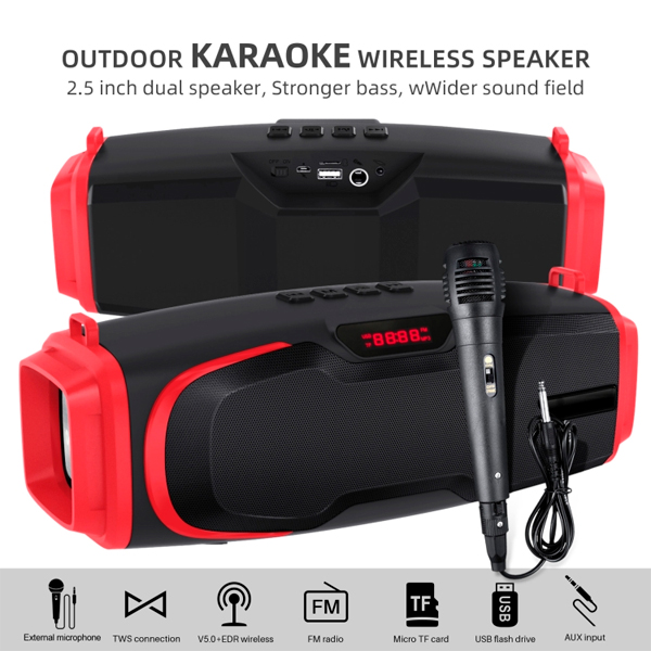 Портативна Bluetooth колонка New Rixing NR6012M + мікрофон Black/Red