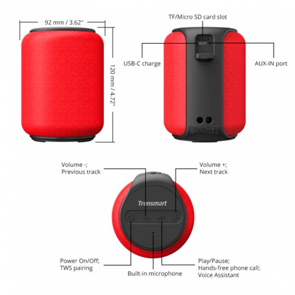 Портативная Bluetooth колонка Tronsmart Element T6 Mini Red