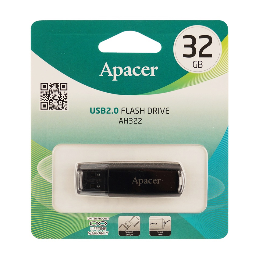 Флешка Apacer 32Gb AH322 Black USB 2.0