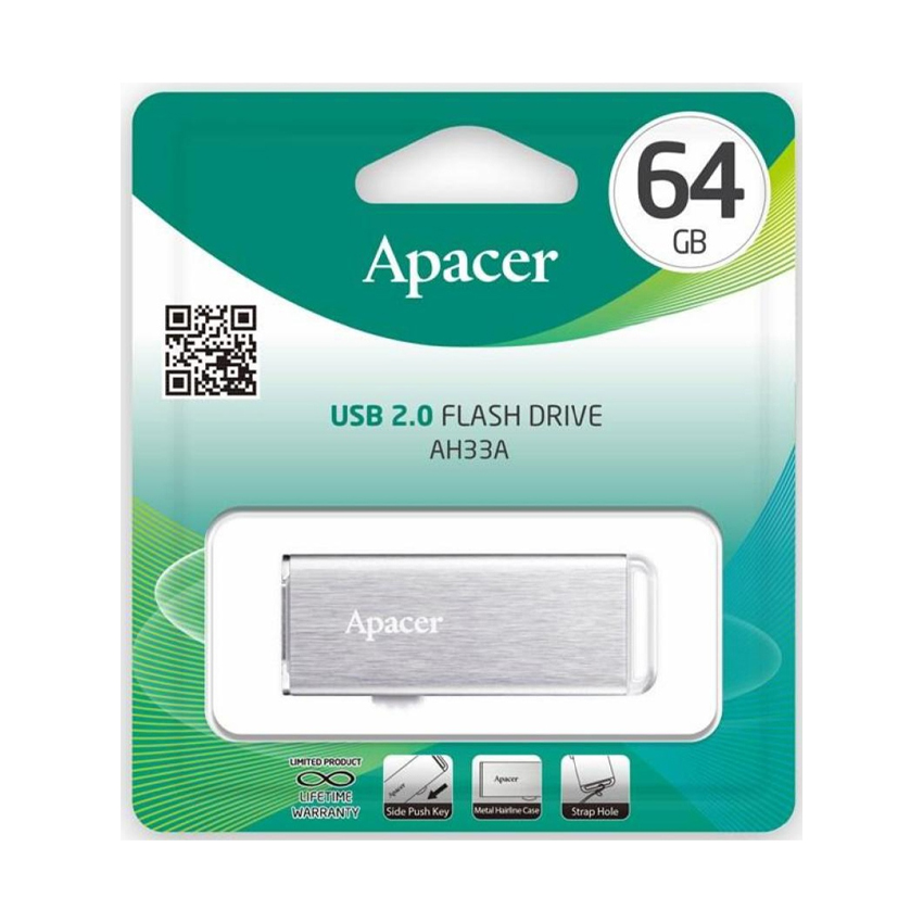 Флешка Apacer 64 GB AH33A USB 2.0 Silver (AP64GAH33AS-1)