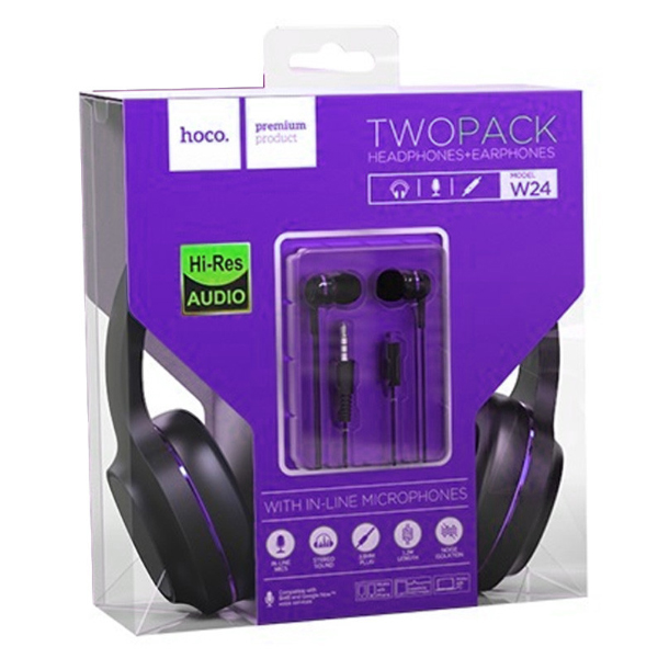 Наушники Hoco W24 (накладные и вакуумные) Black/Purple