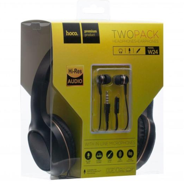 Навушники Hoco W24 (накладні і вакуумні) Black/Yellow