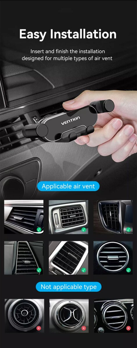 Автотримач для телефону Vention Auto-Clamping Car Phone Mount With Duckbill Clip Gray Crossbar Type (KCEH0)