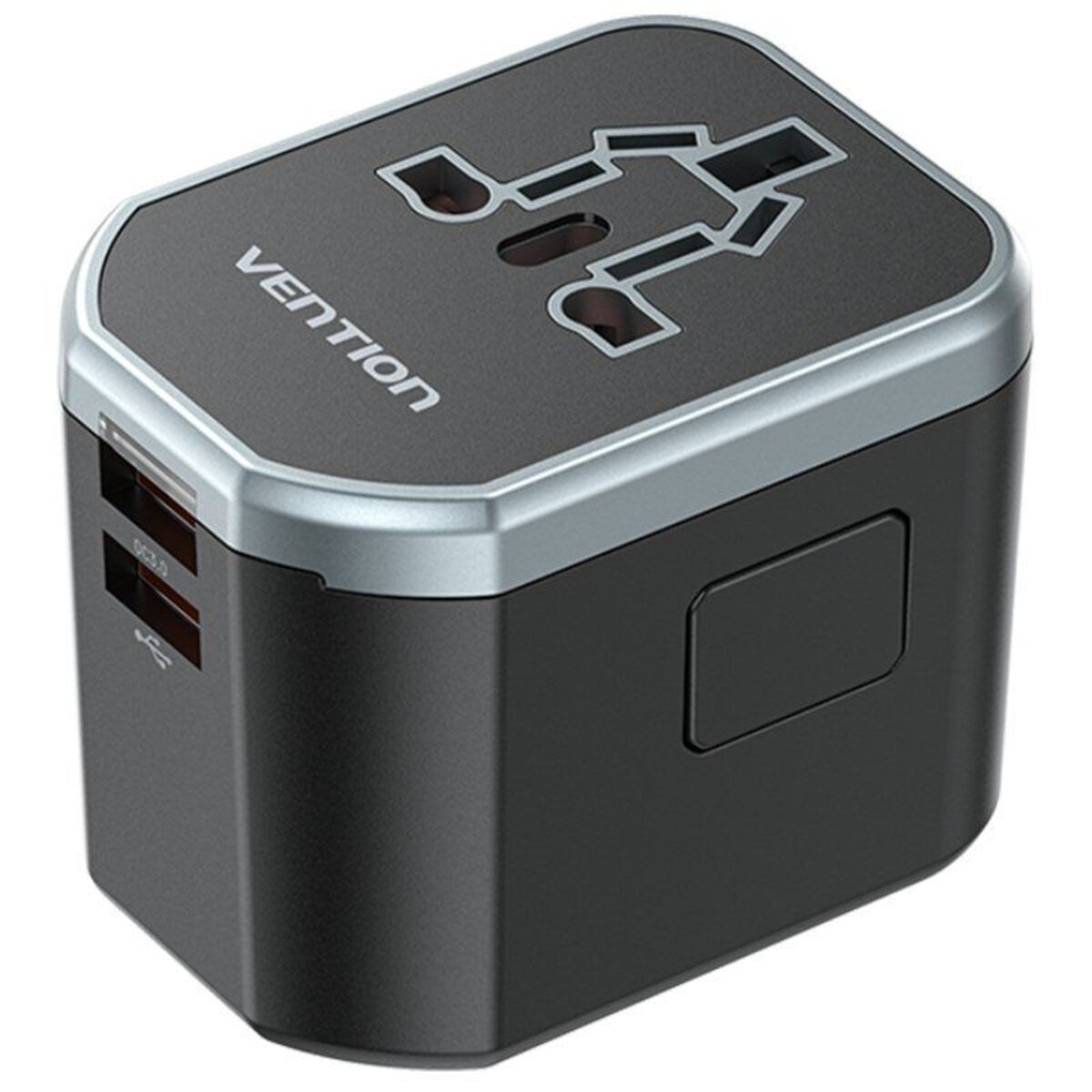 Зарядний пристрій Vention 3-Port USB (C + A + A) Universal Travel Adapter (20W/18W/18W) Black (FJCB0)