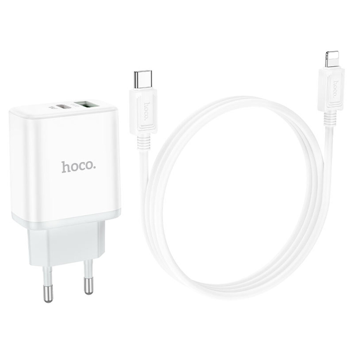 Мережевий зарядний пристрій HOCO C105A Stage dual port PD20W+QC3.0 charger set (C to iP)(EU) White
