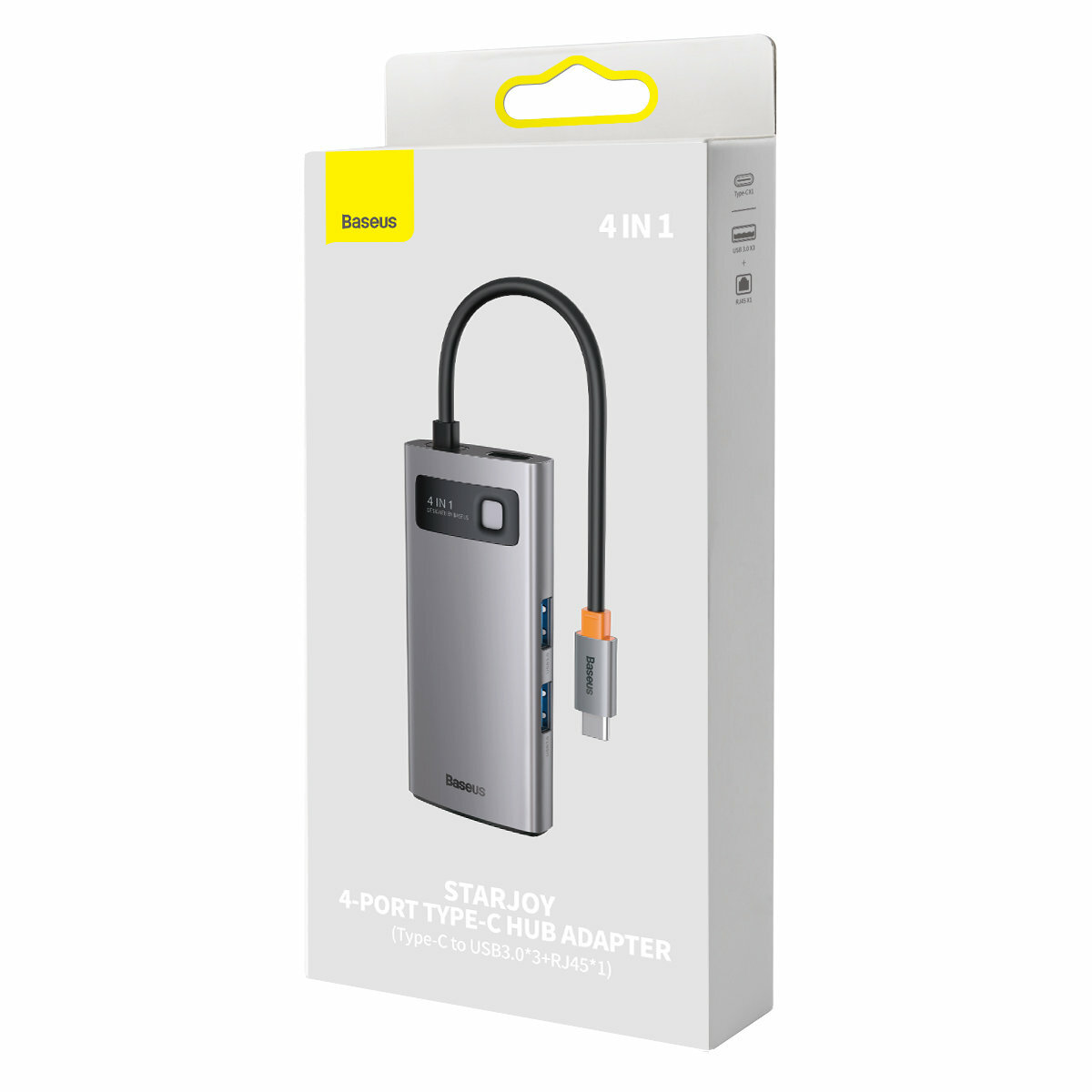 USB-хаб Baseus Metal Gleam Series 4-in-1 Multifunctional Type-C HUB Docking Station Gray （Type-C to USB3.0*3+RJ45*1）
