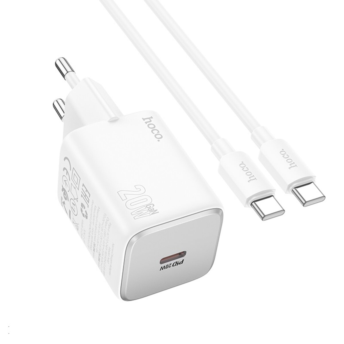 Мережевий зарядний пристрій HOCO N40 Mighty single port PD20W charger set(Type-C to Type-C) White