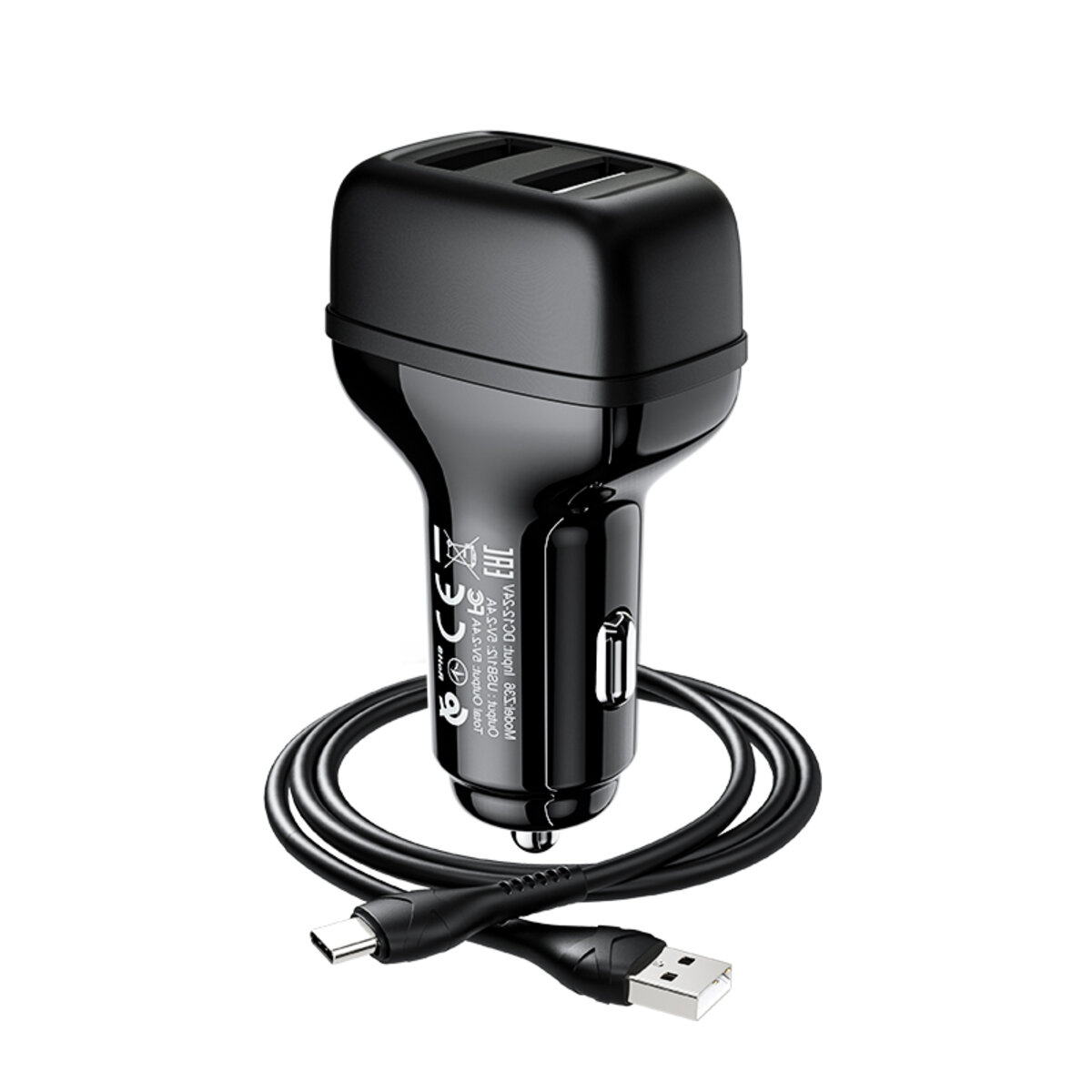 Автомобільний зарядний пристрій HOCO Z36 Leader dual port car charger set(Type-C) Black