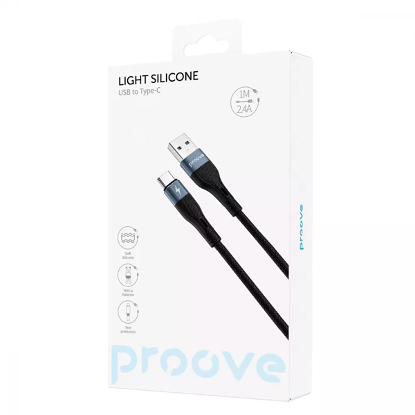 Кабель Proove Light Silicone Type-C 2.4A 1m Black