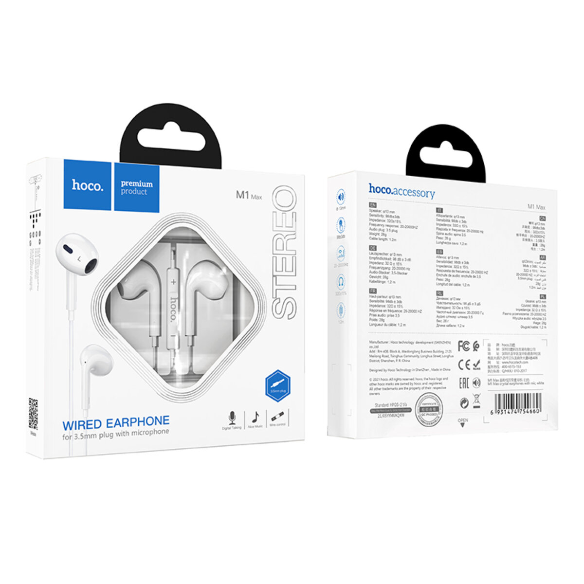 Навушники HOCO M1 Max crystal earphones with mic White