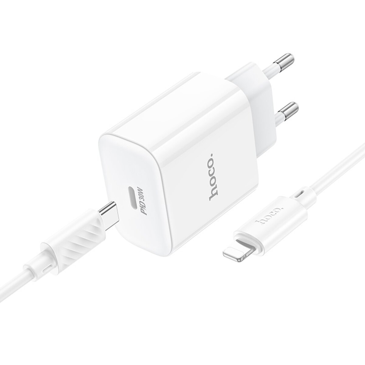 Мережевий зарядний пристрій HOCO C76A Pro Majestic single port PD30W charger set (C to iP)(EU) White