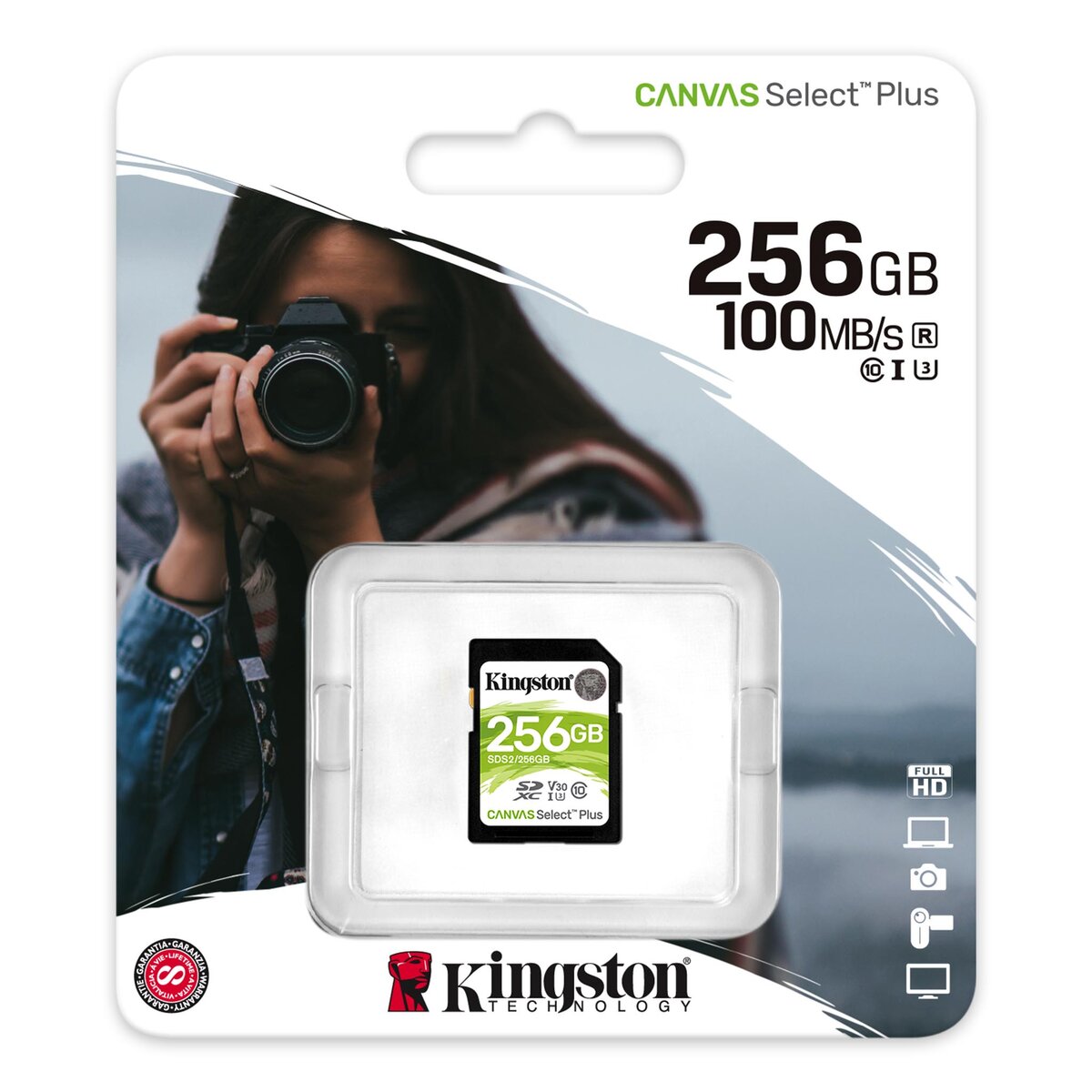 SDXC (UHS-1 U1) Kingston Canvas Select Plus 256Gb class 10 V10 (R-100MB/s)