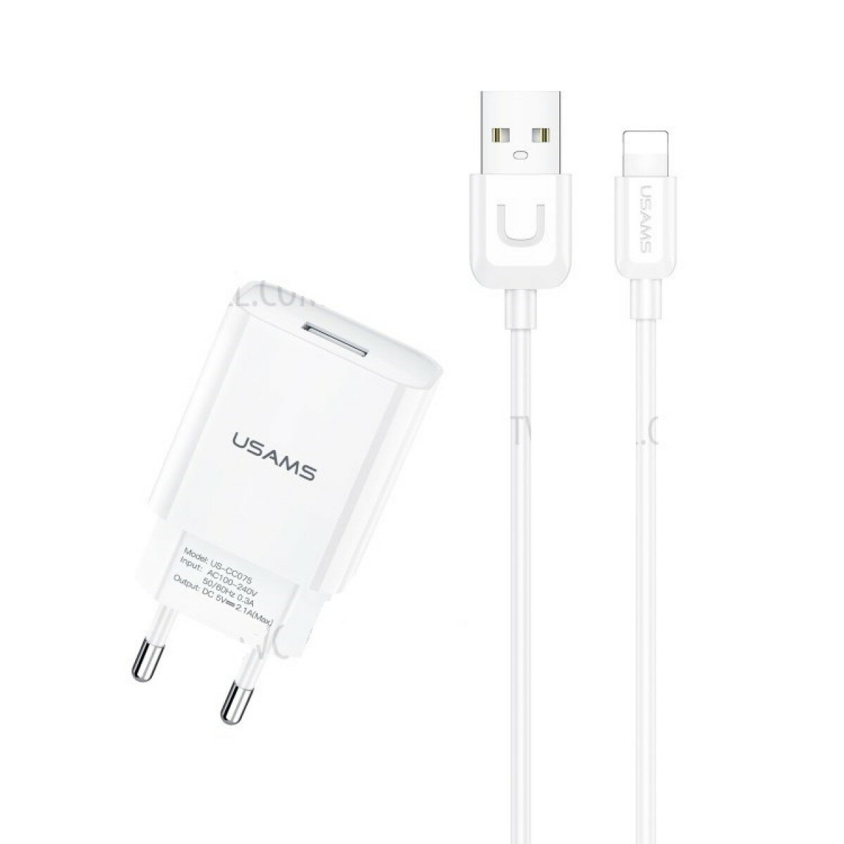 МЗП Usams T21 Charger kit T18 single USB EU charger +Uturn Lightning cable White