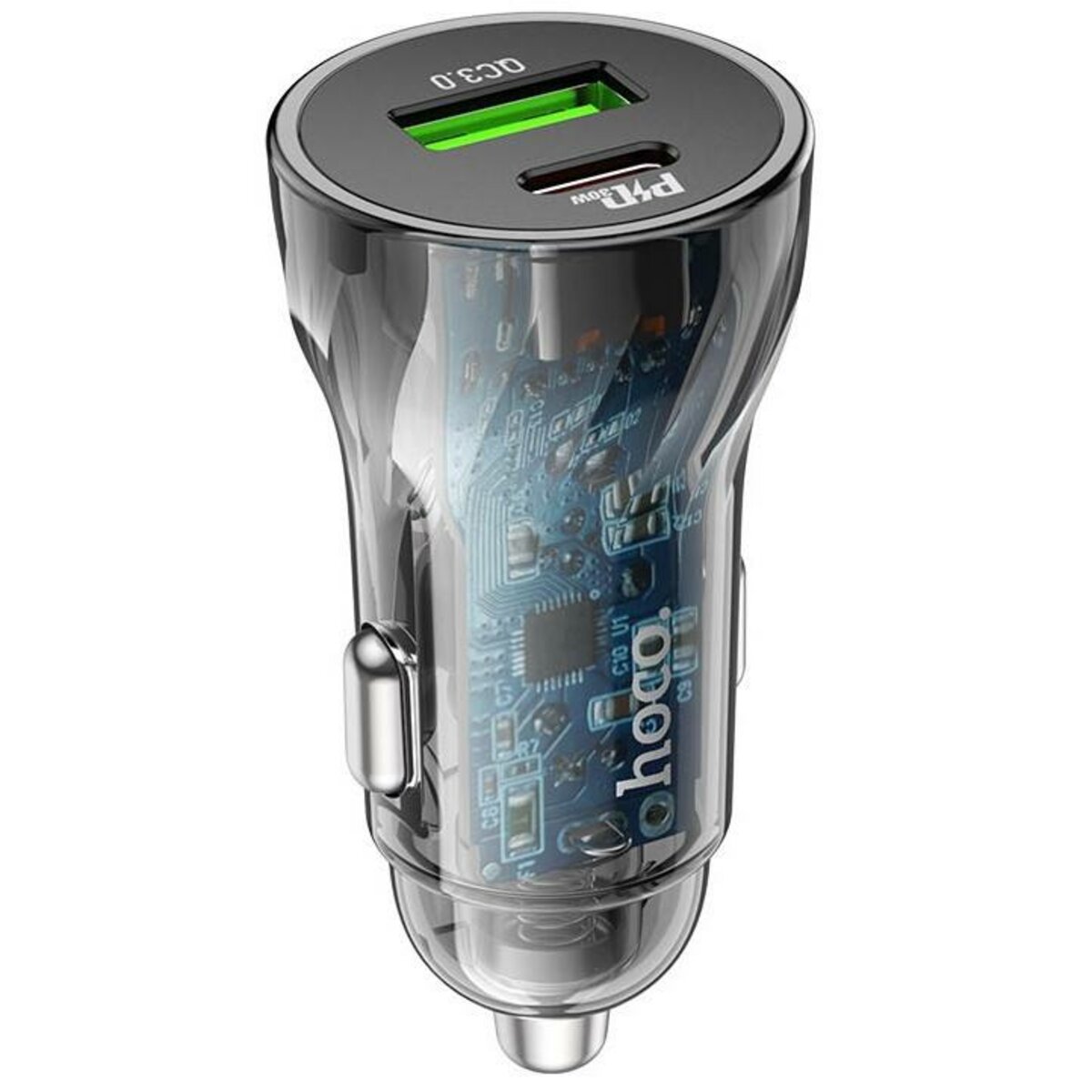 Автомобільний зарядний пристрій HOCO Z47A Transparent Discovery Edition dual port PD30W+QC3.0 car charger Transparent Black