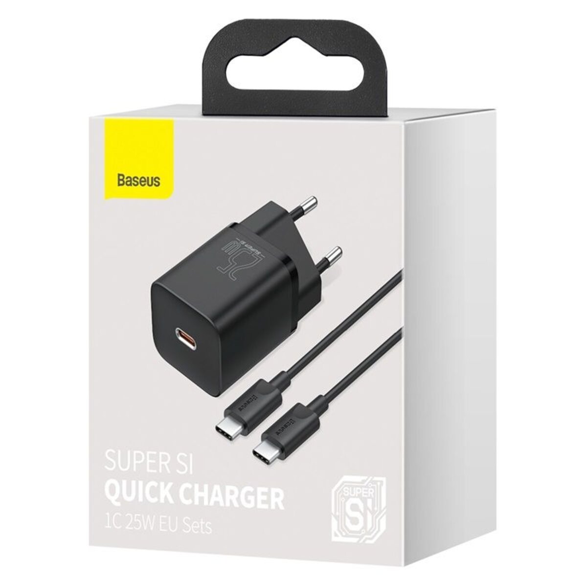 Мережевий зарядний пристрій Baseus Super Si Quick Charger 1C 25W EU Sets Black（With Mini White Cable Type-C to Type-C 3A 1m Black）