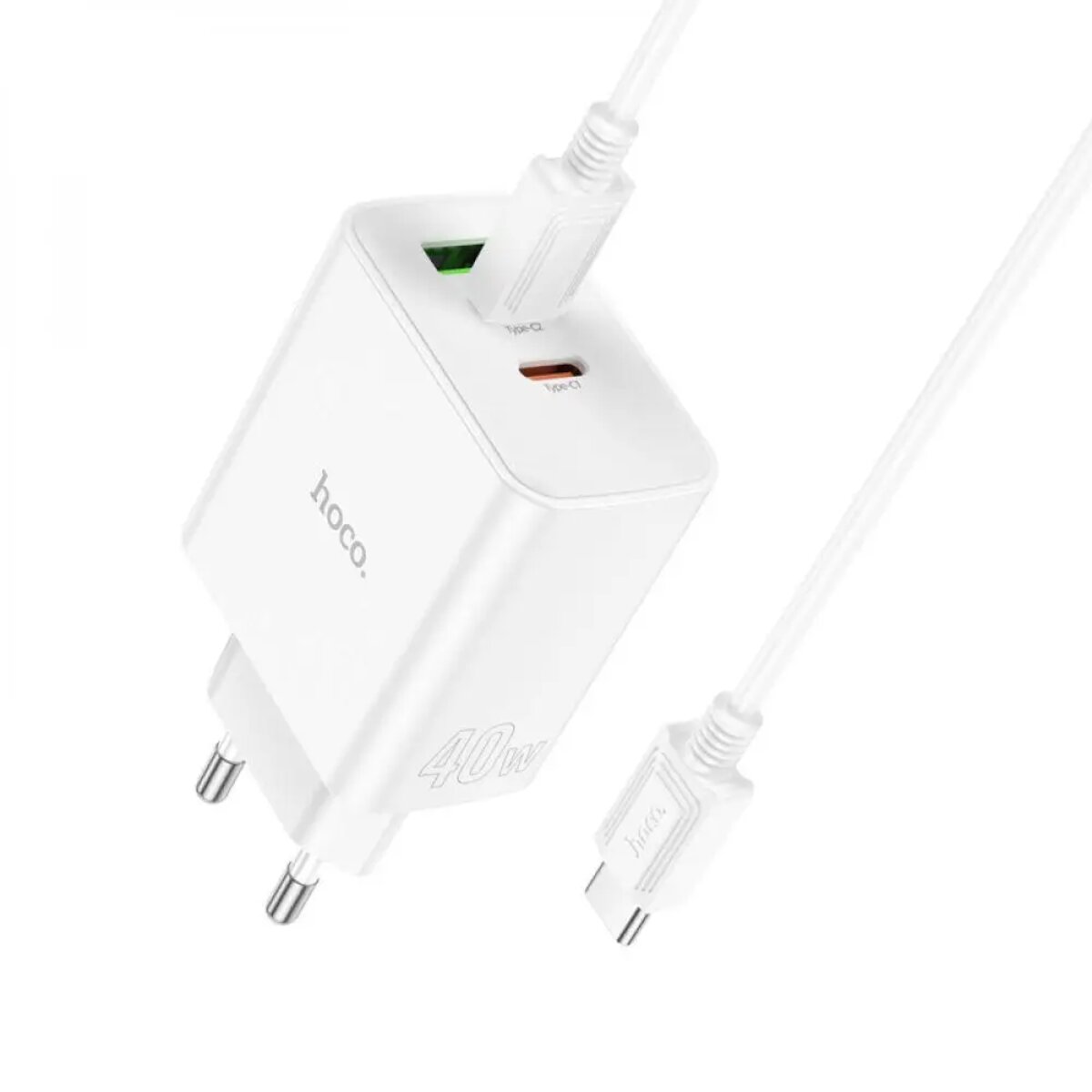 Мережевий зарядний пристрій HOCO C126A Pure power PD40W three-port(2C1A) charger set(Type-C to Type-C) White