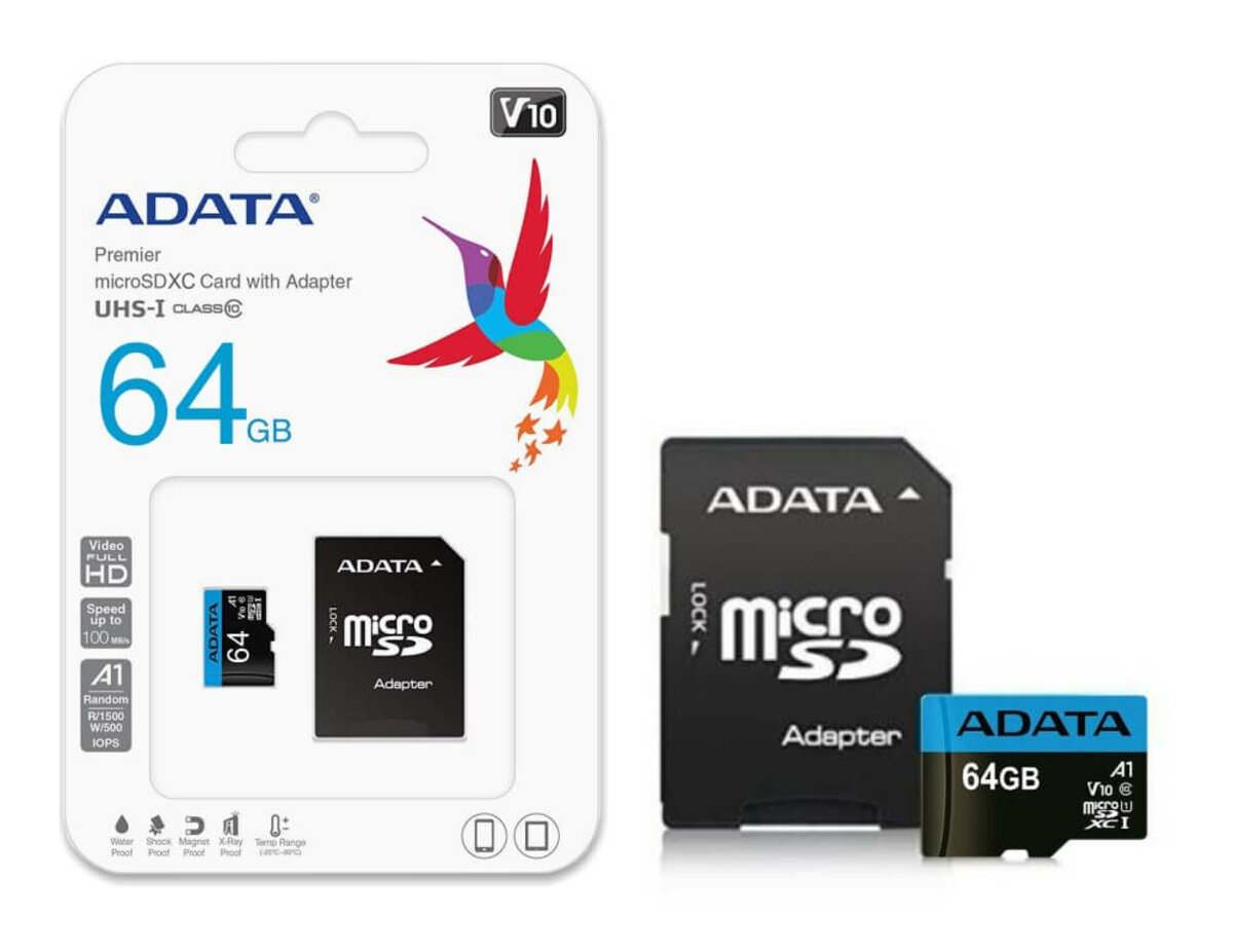 microSDXC (UHS-1) A-DATA Premier 64Gb Class 10 A1 (R-100Mb/s)  (adapter SD)