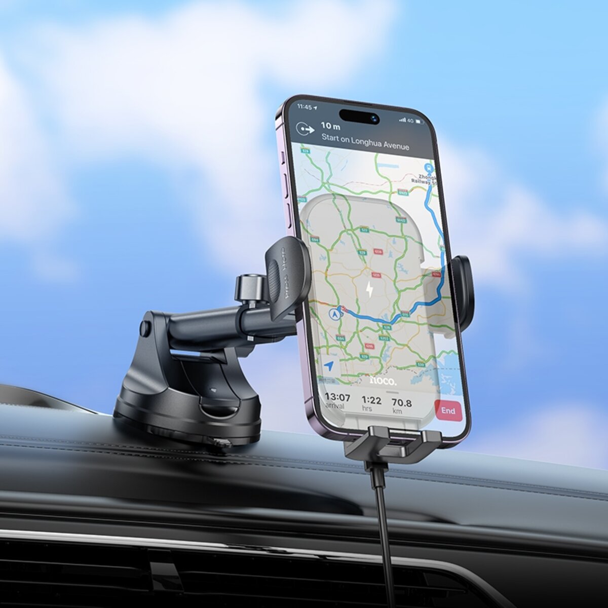 Автотримач для телефона з БЗП HOCO HW5 Journey wireless fast charging car holder(center console) Black