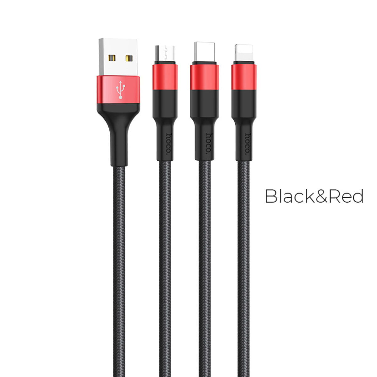 Кабель HOCO X26 Xpress one pull three charging cable iP+Micro+Type-C Black+Red