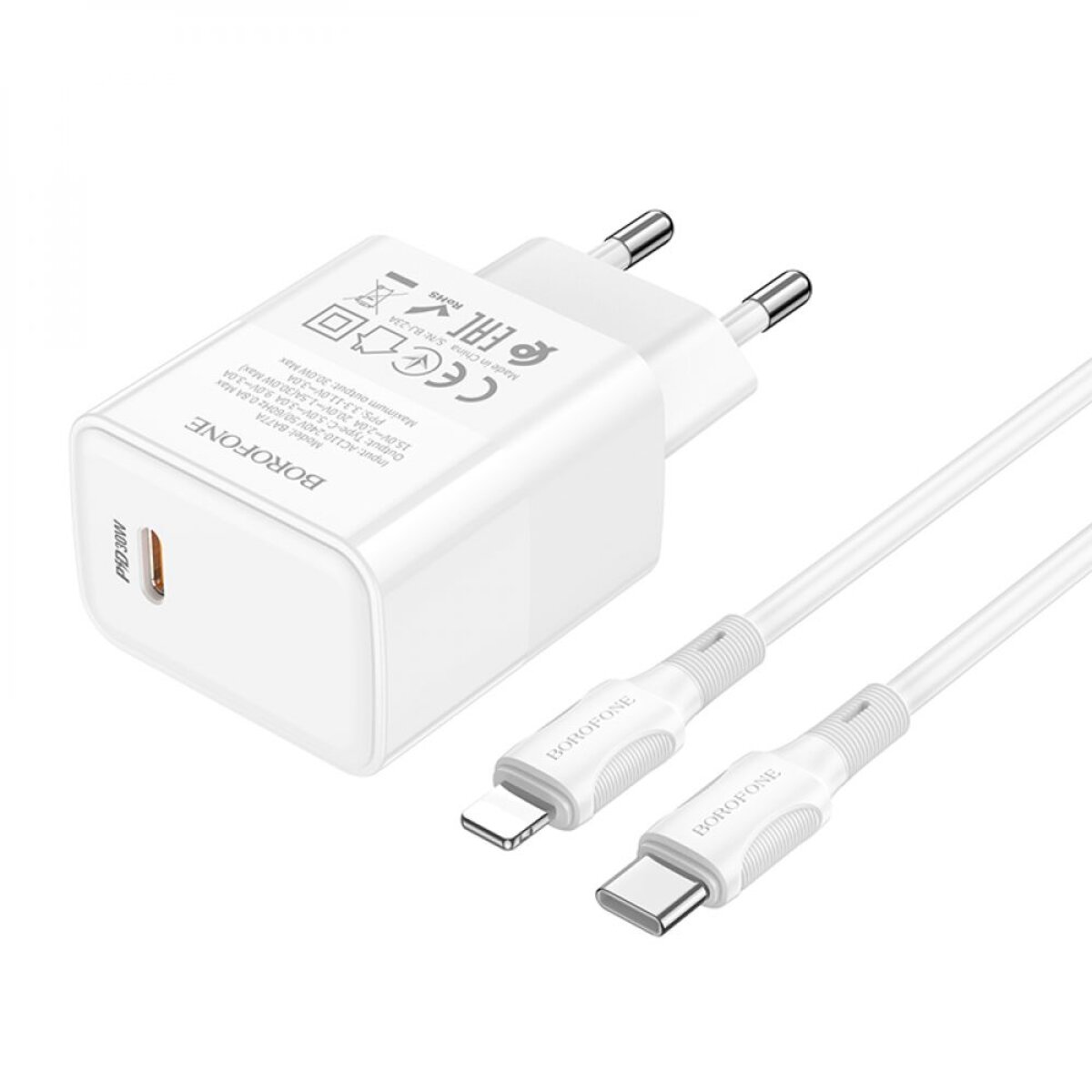 Мережевий зарядний пристрій BOROFONE BA77A Insightful single port PD30W charger set(C to iP) White