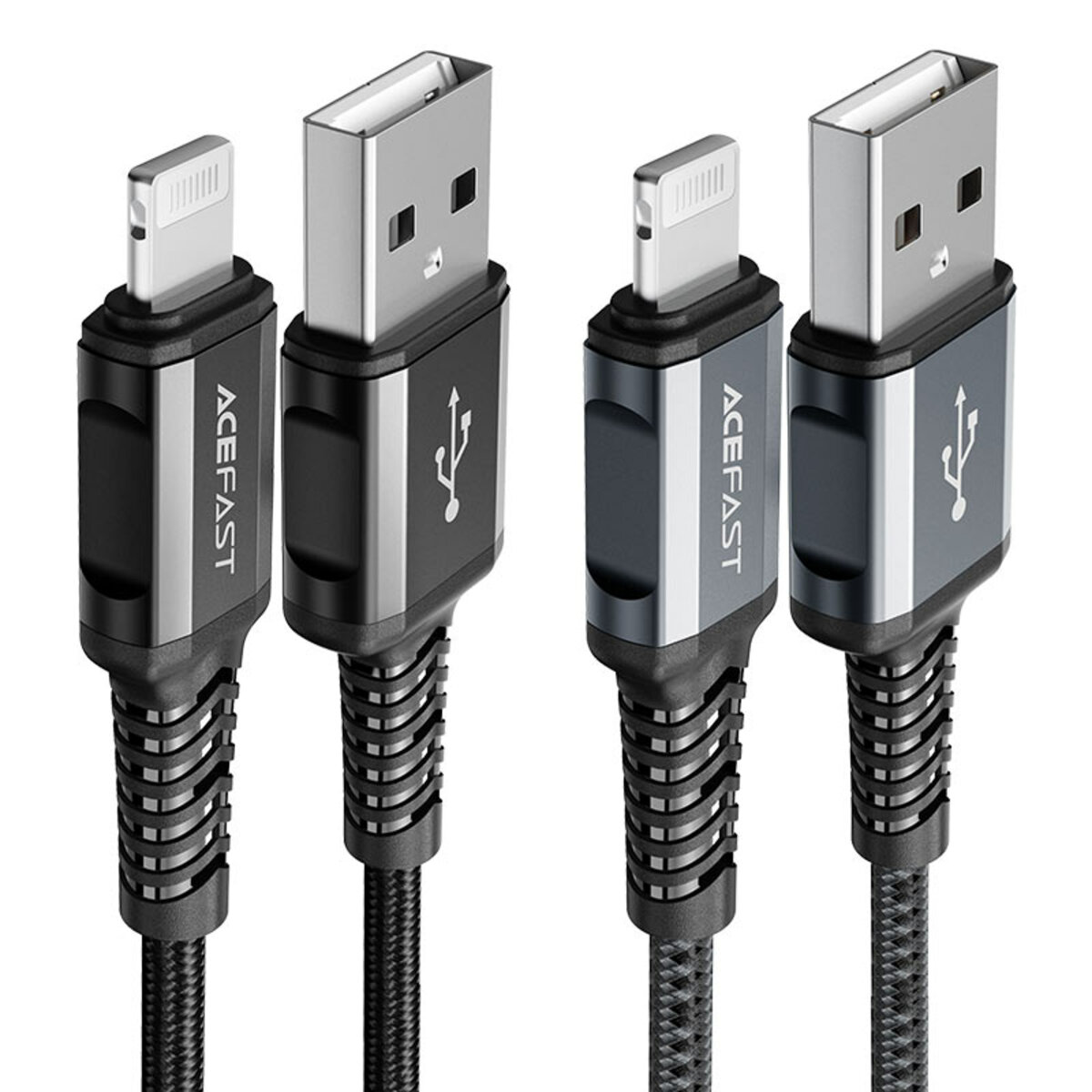 Кабель ACEFAST C1-02 USB to iP 2.4A, 1.2m, nylon, aluminum connectors, Black