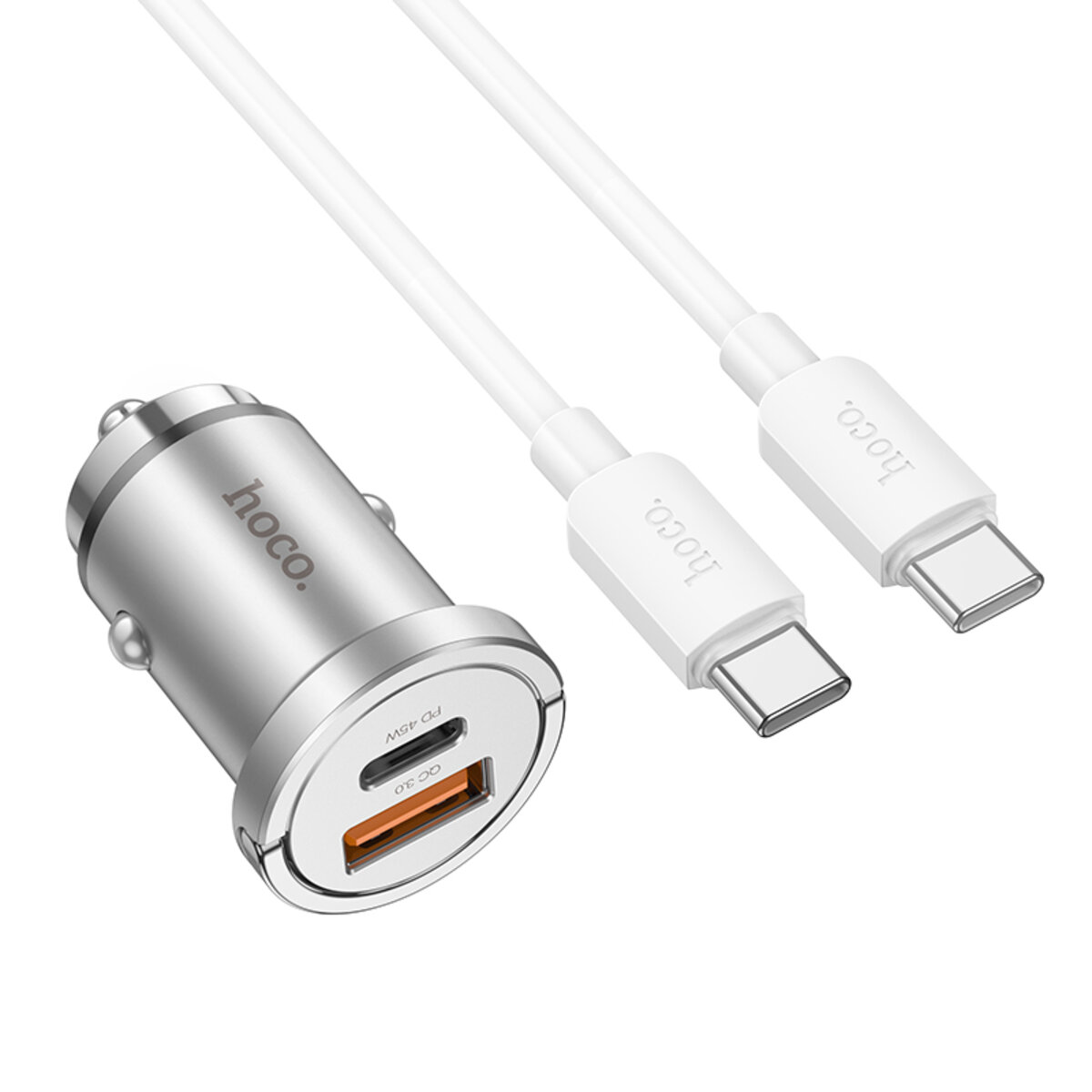 Автомобільний зарядний пристрій HOCO NZ10 Handy PD45W+QC3.0 car charger set(Type-C to Type-C) Silver